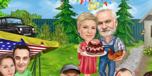 Семейный шарж как запоминающийся подарок на годовщину